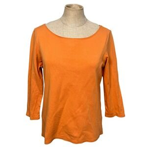 Eileen Fisher Orange Top 3/4 Sleeve Tee Scoop Neck Cotton Women S Basic Fallcore